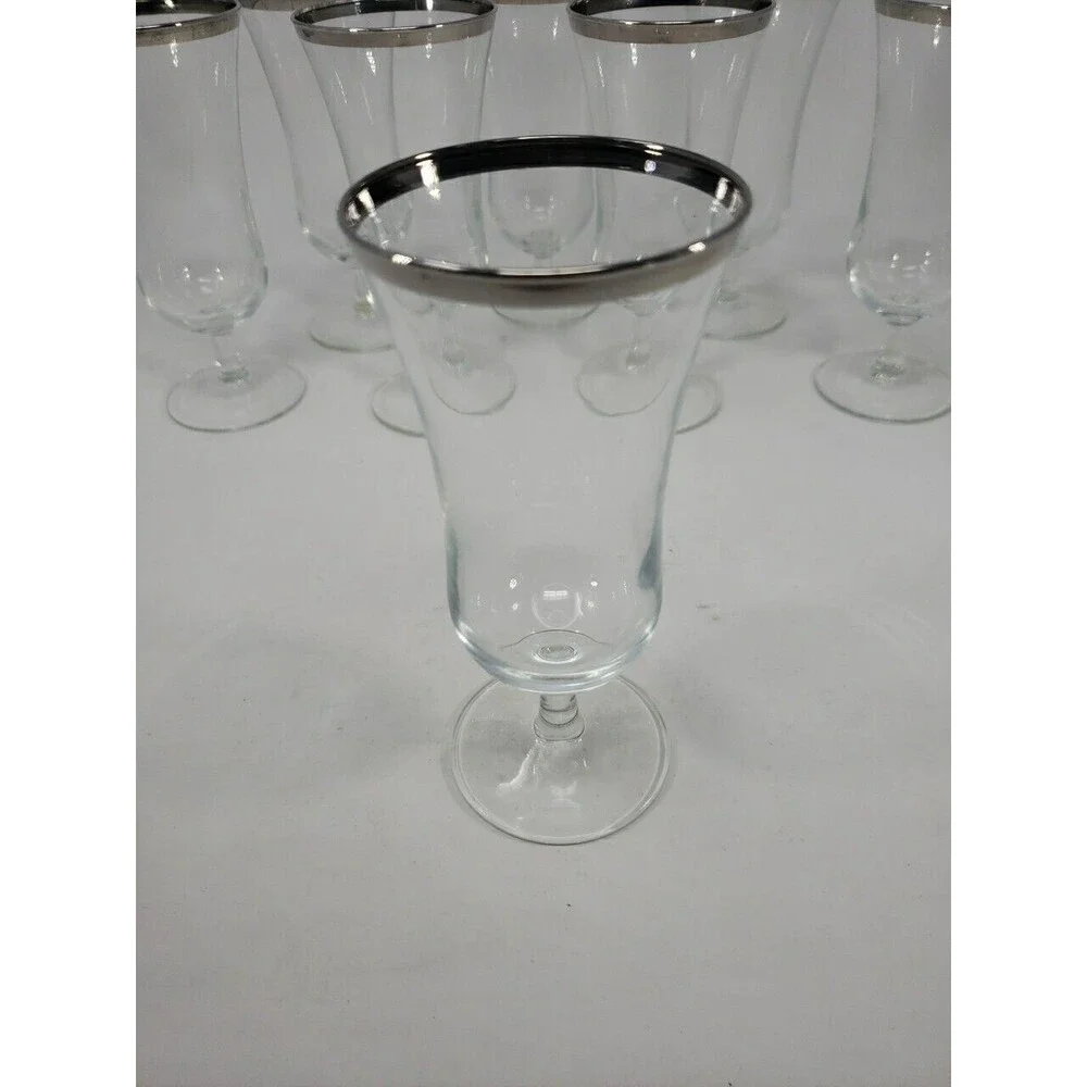 French Crystal Platinum Rim Cocktail or Dessert Parfait Glasses Marked France